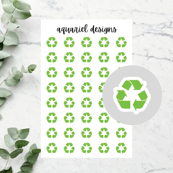 Recycle Stickers, 40 Recycling Symbol Stickers for Planners, Calendars, Bullet Journals, etc.