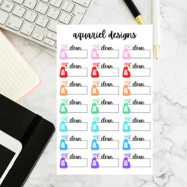 Cleaning Stickers | Set of 21 Cleaning Tracker Planner Stickers | Bullet Journal Stickers
