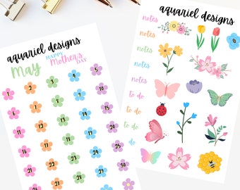 May Monthly Sticker Kit | Spring Themed Stickers | Set of 60+ Spring Planner Stickers | Bullet Journal Stickers