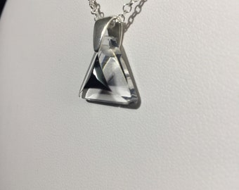 black crystal triangle, silver crystal pendant, crystal glass pendant, women's silver crystal necklace, woman jewel, crystal necklace