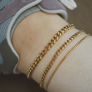 18K Gold Plated Cuban Link Anklet Bracelet , Gold Cuban Anklet , WATERPROOF Anklets , Womens Custom Anklet , 3mm,6mm,8mm Link Chains