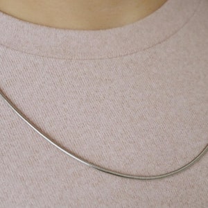 Herringbone Snake Chain Necklace , Round Stainless Steel Silver Herringbone Snake Chain , Layering Necklace , Waterproof , Anti Tarnish