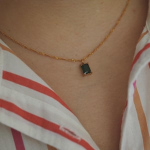 18K Gold Plated Emerald Green Pendant Necklace , Gemstone Necklace , Waterproof , Tarnish Free , Rectangle CZ Emerald Pendant Necklace
