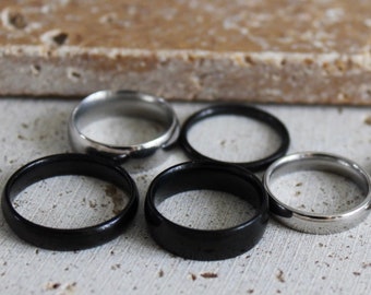 Black Band Ring | Black Ring | Thin Thick Black Rings | Stacking Ring | Wedding Engagement Ring | Gift For Her, Him | Stainless Steel