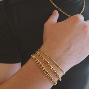 Gold Cuban Link Chain Bracelet | Mens Bracelet | Silver Curb Chain Bracelet | Cuban Bracelet | Stainless Steel | Mens Jewelry | Gift For Him