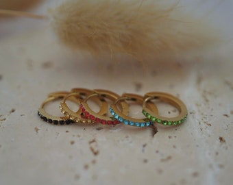 Huggie Hoop Earrings , Dainty Birth Month Gemstone Hoop Earrings , CZ Stainless Steel Hoops, Gold Huggie Hoops , Personalized Gift For Her