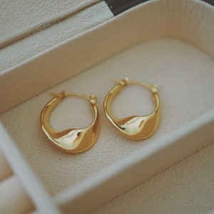 18K Gold Plated Hoop Earrings , Twisted Geometric Earrings , Daily Wear Hoops , Stainless Steel Hoop Earrings , Waterproof , Gift For Her