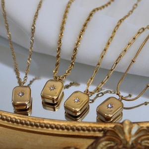 Gold North Star Necklace | Rectangle North Star Necklace | Square Pendant | Celestial Necklace | Stainless Steel | Layering Necklace