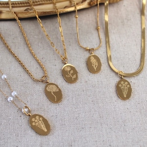 Gold Filled Birth Flower Necklace , Floral Necklace , Zodiac Necklace , Birth Month Jewelry Necklace , Minimalist Necklace , Gift For Her