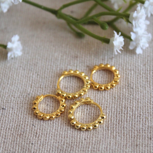 Tiny Beaded Hoop Earrings | Gold Sterling Silver Hoop Earrings | Cartilage Hoop | Second Hole Hoop Earrings | Helix Hoop | Gold Conch Hoop