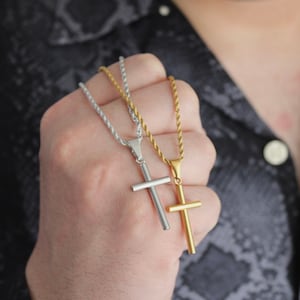 Men&#39;s Cross Necklace, Silver, Gold Men&#39;s Cross Necklace, Men&#39;s Pendant Necklace, Men&#39;s Jewelry, Stainless Steel , Gift For Him Boyfriend Dad