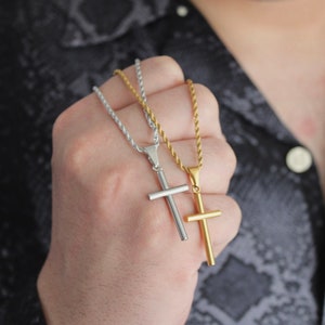Cross Necklace For Men - Men&#39;s Stainless Steel Necklace - Mens Necklace - Gold Cross pendant - Gift for Men, Gift For Him, Boyfriend, Dad