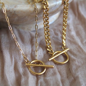 Gold Toggle Choker Necklace | Toggle Clasp Necklace | Layering Necklace | Cuban Toggle Necklace | Stainless Steel | Birthday Gift For Her