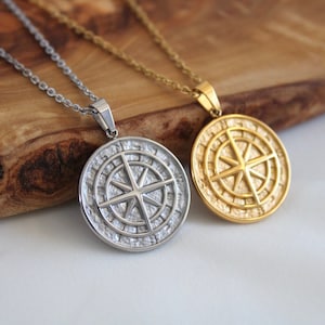 Compass North Star Silver Necklace | Men&#39;s Silver North Star Compass Necklace | Stainless Steel Necklace | Men&#39;s Jewelry | Gift For Him