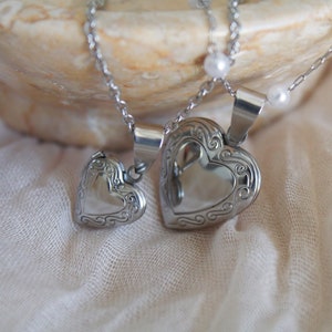 Heart Locket Necklace, Silver Photo Locket Necklace, Stainless Steel, Heart Locket Pendant, Silver Locket, Personalized Gift For Her, Mom