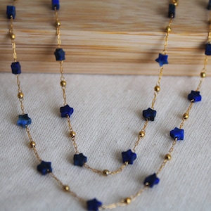Gold Star Beaded Stone Bracelet  Necklace, Celestial Choker, Star Necklace, Blue Star Link Chain Bracelet, WATERPROOF, AntiTarnish Chains