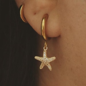 Dainty Starfish Hoop Earrings · Small CZ Starfish Earrings · Beach Ocean Jewelry · Seashell Earrings · Earrings For Women ·  Gift For Her