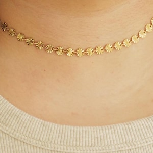 Disc Chain Choker Necklace · Starburst Sequin Chain Necklace · Flat Round Disc Chain Bracelet · Stainless Steel · Gold Layering Necklace