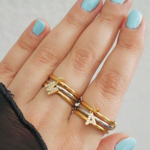 Multi Link Connected Initial Ring · Personalized Letter Plain Ring · Stainless Steel · Waterproof· Interlocking Stackable Ring · AntiTarnish