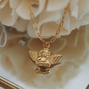 Gold Baby Angel Necklace: Waterproof Stainless Steel Cherub Jewelry