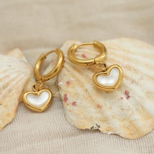 Mother Of Pearl Heart Hoop Earrings · Dainty Small Heart Love Earrings · Pearl Hoop Earrings · Anti Tarnish · Pearl Jewelry · Gift For Her