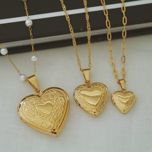 Gold Locket Necklace , Dainty Heart Locket Necklace , Gold Locket Jewelry , Photo Picture Locket , Everyday Necklace , Personalized Gift