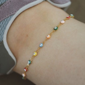 Dainty Anklet Bracelet , Evil Eye Chain Anklet , Colorful Eye Chain Anklet , Women&#39;s Custom Anklet , Minimalist Jewelry , Gift For Her