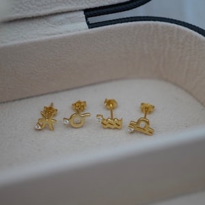 Kolczyki ze znakiem zodiaku, małe kolczyki ze znakiem zodiaku, spersonalizowane kolczyki ze znakiem zodiaku, kolczyki astrologiczne, kolczyki ze znakiem zodiaku, biżuteria ze znakiem zodiaku
