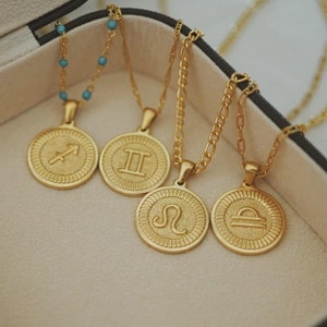 Naszyjnik ze znakiem zodiaku, medalion z monetą, naszyjnik ze znakiem zodiaku astrologia, stal nierdzewna, wodoodporny, odporny na matowienie, biżuteria ze znakiem zodiaku, prezent dla niej