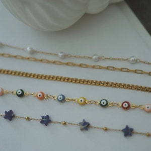 Sunglasses Chain Holder , Eyeglasses Chain , Face Mask Chain , Eyeglasses Lanyard , Stainless Steel , Gemstone, Pearl Beaded, Evil Eye Chain