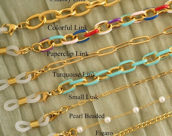 Gold Sunglasses Chain , Eyeglasses Chain , Face Mask Chains , Paperclip Link Glasses Chains , Stainless Steel , Figaro Sunglasses Chains