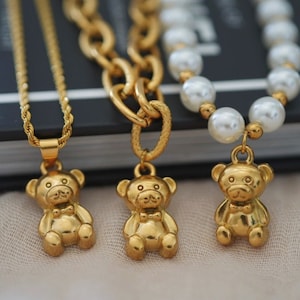 18K Gold Teddy Bear Pendant Necklace , Cute Teddy Bear Necklace , Waterproof , Y2K Jewelry , Stainless Steel , Gift For Her, Best Friend