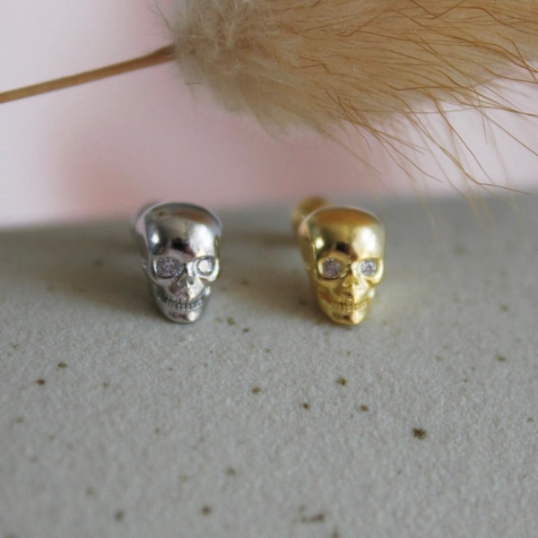 Skull Skeleton Screw On Labret Studs | Screw Back Gold/Sterling Silver Skull Studs | Cartilage Earrings | Conch Tragus Studs | Skeleton Stud