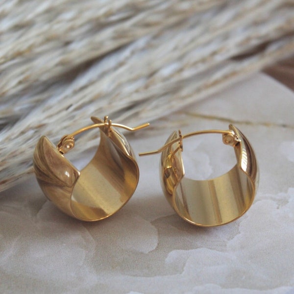 Chunky Hoop Earrings | Gold Hoop Earrings | Gold Ball Hoops | Thick Hoops | Stainless Steel Hoops | Gold Hoops | Birthday Gift For Her, Mom