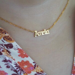 Aangepaste naamketting, gotische handgeschreven gepersonaliseerde naamketting, roestvrij staal, minimalistische gouden sieraden, sierlijke naamketting