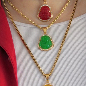 Buddha Pendant Necklace | Jade Buddha Necklace | Stainless Steel | Buddha Laughing | Gold Buddha Pendant Necklace | Gift For Her Him Mom