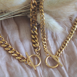 Gold Toggle Clasp Necklace | Toggle Clasp Choker | Stainless Steel | Paperclip Link Chain Toggle Necklace | Cuban Link Toggle | Gift For Her