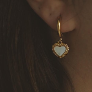 Gold Vintage Style Heart Hoop Earrings · Pearl Heart Hoop Earrings · Love Earrings · Anti Tarnish · Heart Pearl Jewelry · Gift For Her , Mom