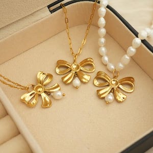 Bow Pearl Pendant Necklace · Coquette Necklace  · Ribbon Necklace  · Ribbon Bow Jewelry  · Bow Knot Necklace · Y2K Trendy Layering Necklace