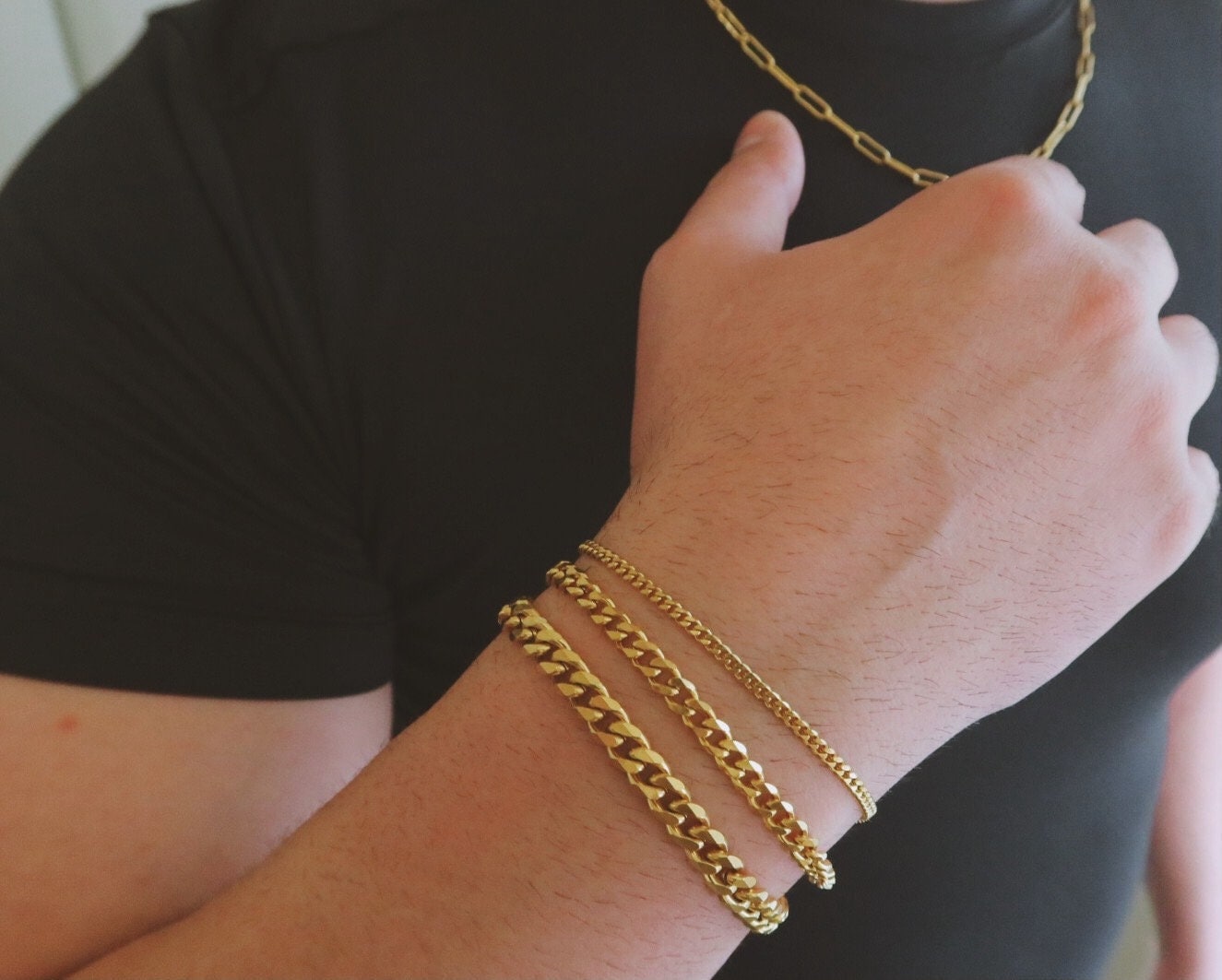 18k Gold Cuban Link Chain Bracelet Gold Curb Chain Bracelet -  Denmark