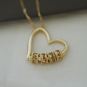 Engraved Heart Necklace , Custom Engraved Beads Name Necklace , Personalized Jewelry Gift , Kids Name Necklace , Anti Tarnish , Gift For Mom