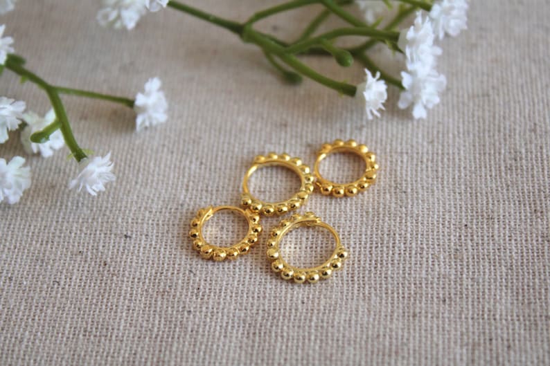 Tiny Beaded Hoop Earrings Gold Sterling Silver Hoop Earrings Cartilage Hoop Second Hole Hoop Earrings Helix Hoop Gold Conch Hoop image 1