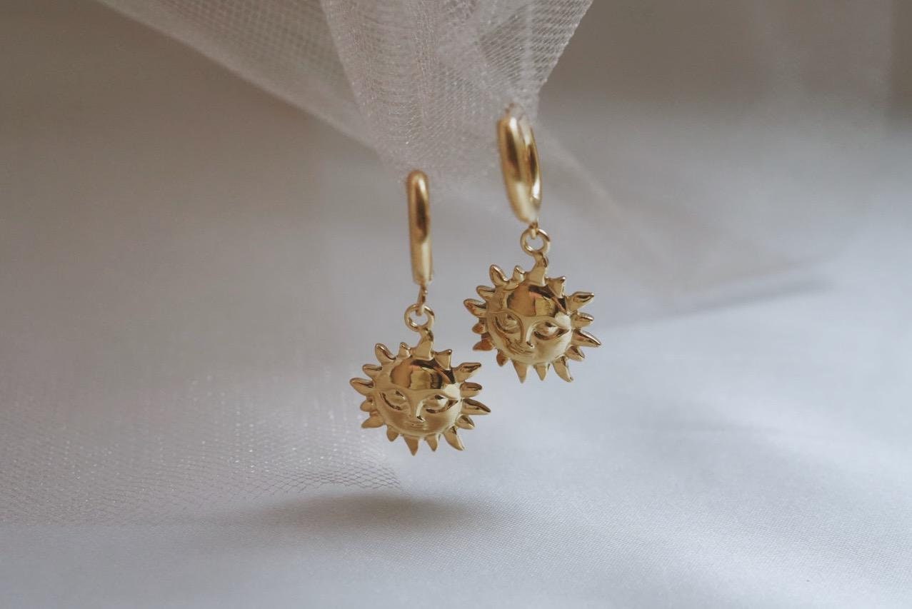 Gold Sun Face Hoop Earrings · Sunshine Drop Earrings · Sun Coin Earrings · Stainless Steel · Waterproof · Sun Jewelry · Gift For Her , Mom