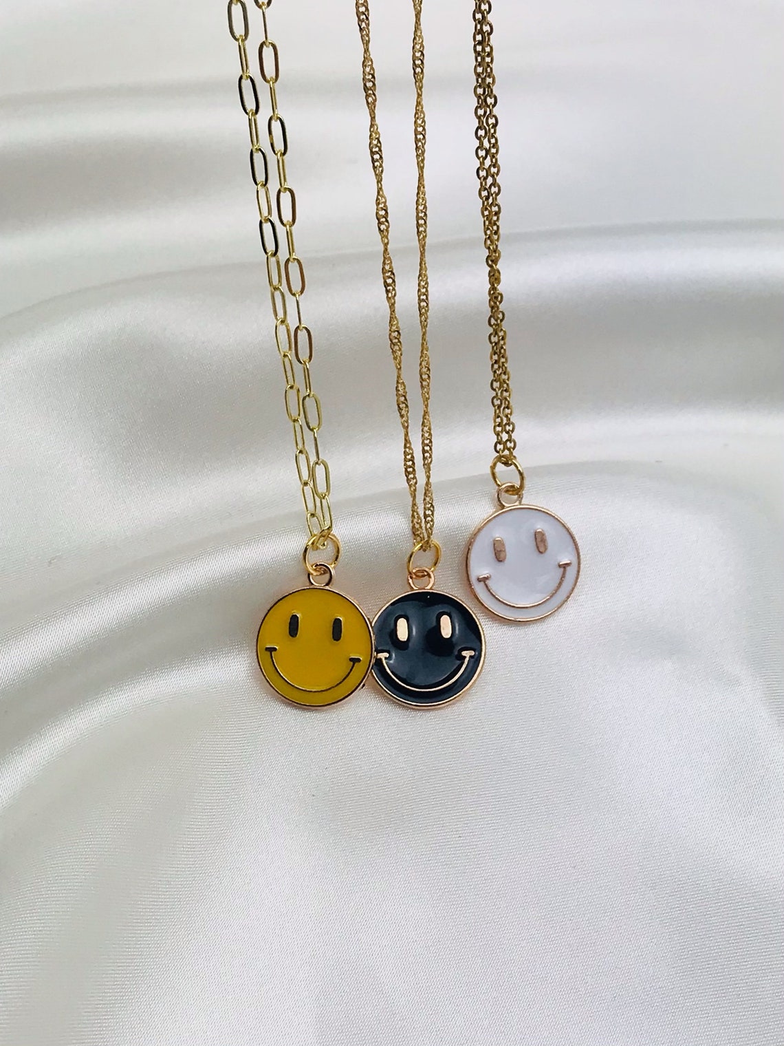 Gold Smiley Emoji Face Necklace Paperclip Chain Necklace | Etsy