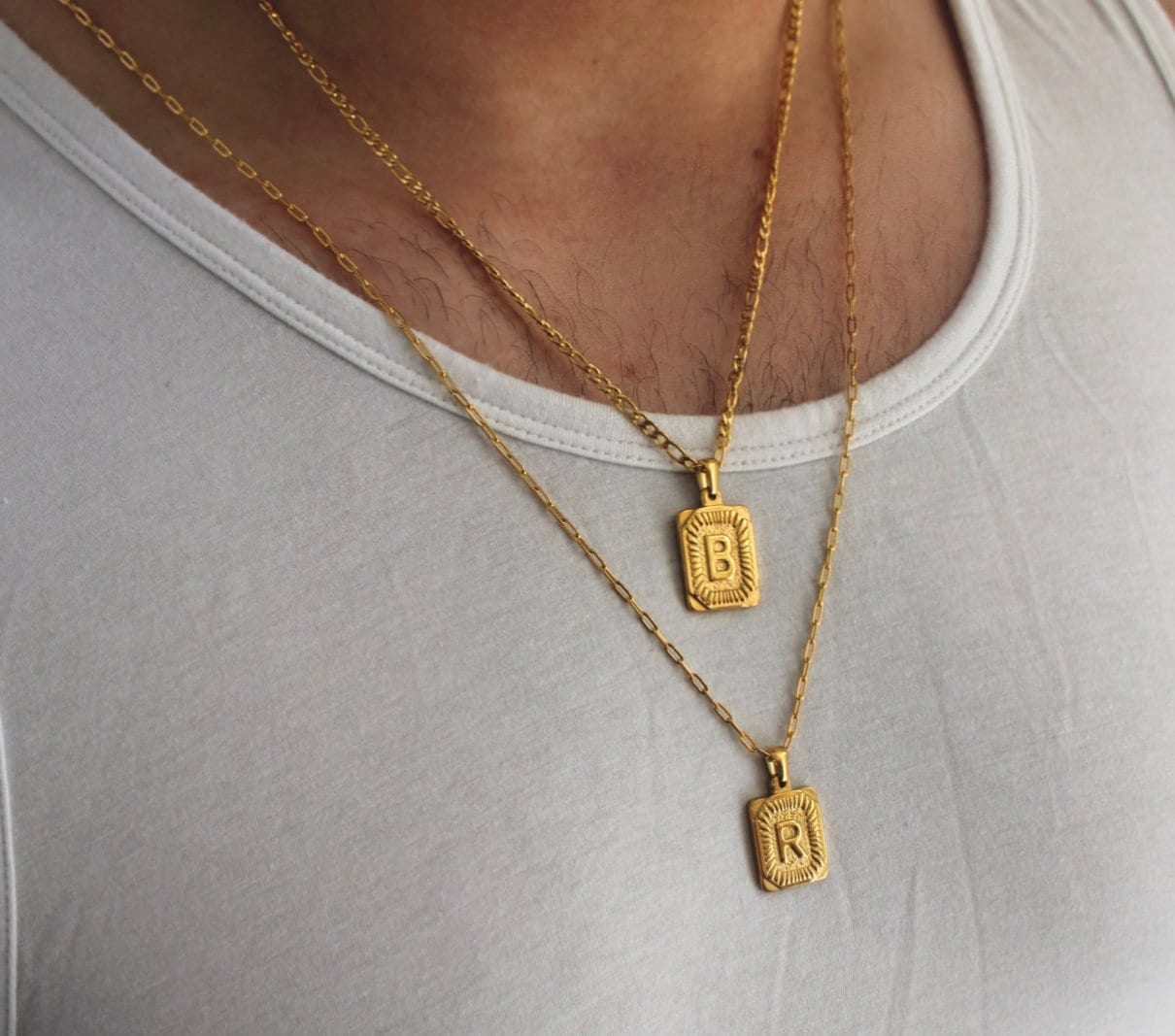 Textured Initial Necklace - MISHO - Mens