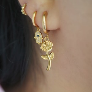 18K Gold überzogene Rose Tropfen-Ohrringe, Blumen baumeln-Creolen, wasserdichte Blumenohrringe, anlauffreier Blumenschmuck, Geschenk für sie