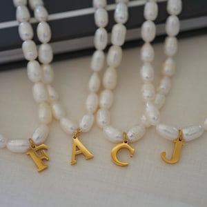Pearl Initial Letter Necklace , Pearl Beaded Custom Letter Charm Necklace , Coquette Pearl Jewelry , Pearl Name Necklace , Gift For Her