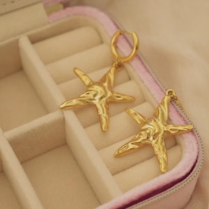Starfish Drop Earrings · Sea Ocean Beach Earrings · Mermaid Jewelry · Stainless Steel · Large Starfish Earrings · Waterproof · Gift For Her