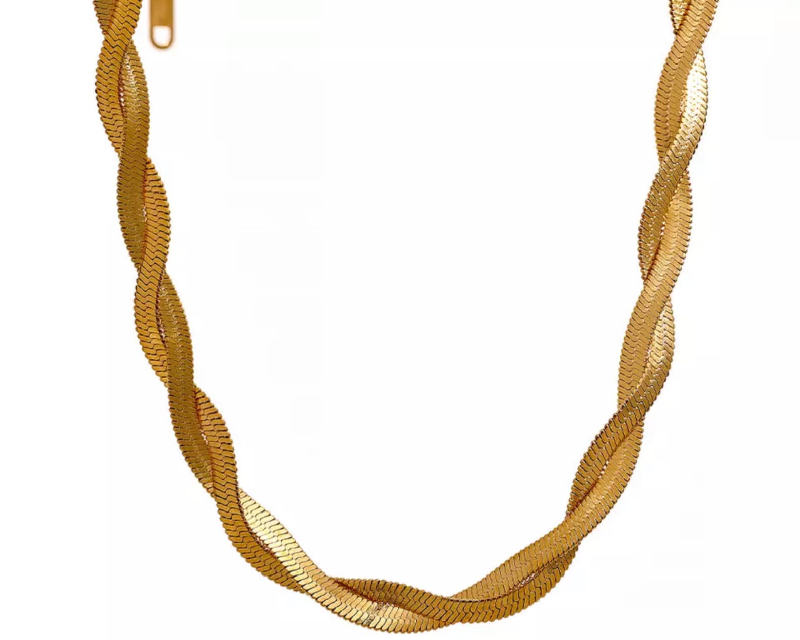 18K Gold Twisted Herringbone Chain WATERPROOF Braided Etsy