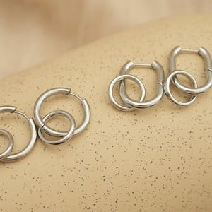 Silver Hoop Earrings · Double Hoop Earrings · Geometric Earrings · Drop Dangle Hoop Earrings · Stainless Steel · Waterproof · Daily Hoops
